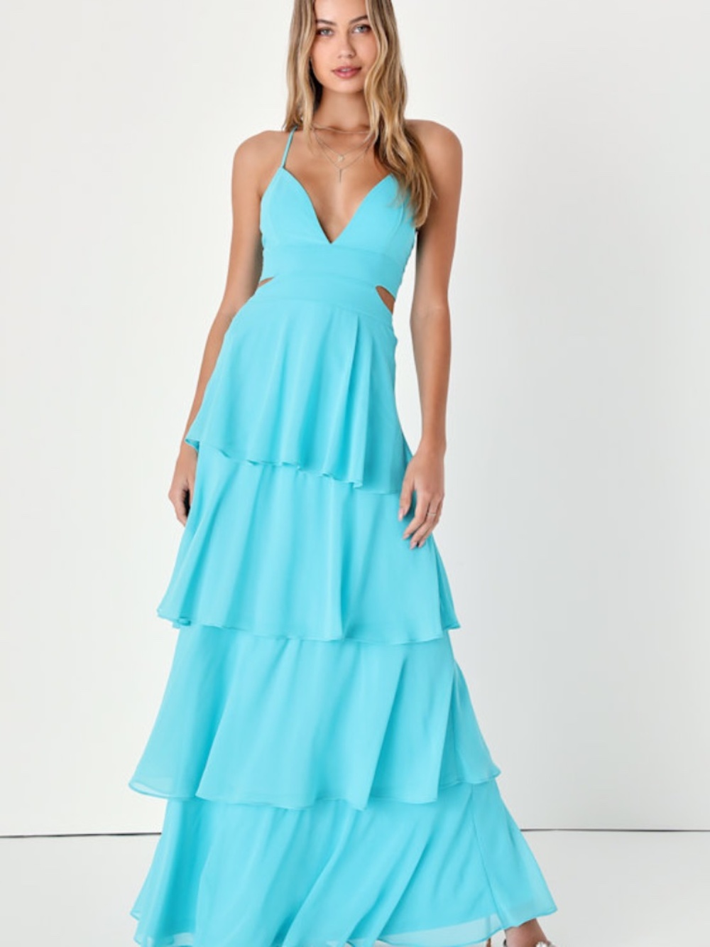 Lulus Tier And Now Blue Tie-back Tiered Maxi Dress - Size XS